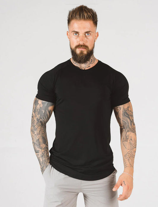 Short Sleeve Fitted T-shirt (with custom logo) - Black