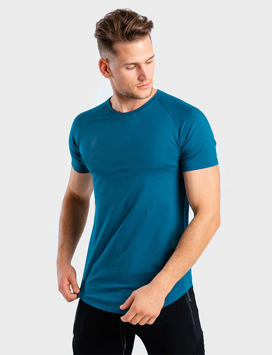 Short Sleeve Fitted T-shirt (with custom logo) - Blue